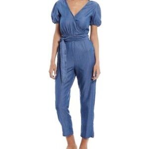 Chambray Puff Sleeved Blue Jumpsuit Size Small NWT